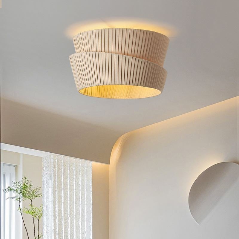 Wabi Sabi Deckenleuchte, Deckenlampe im französischen Creme-Stil, doppellagiger Stoffschirm