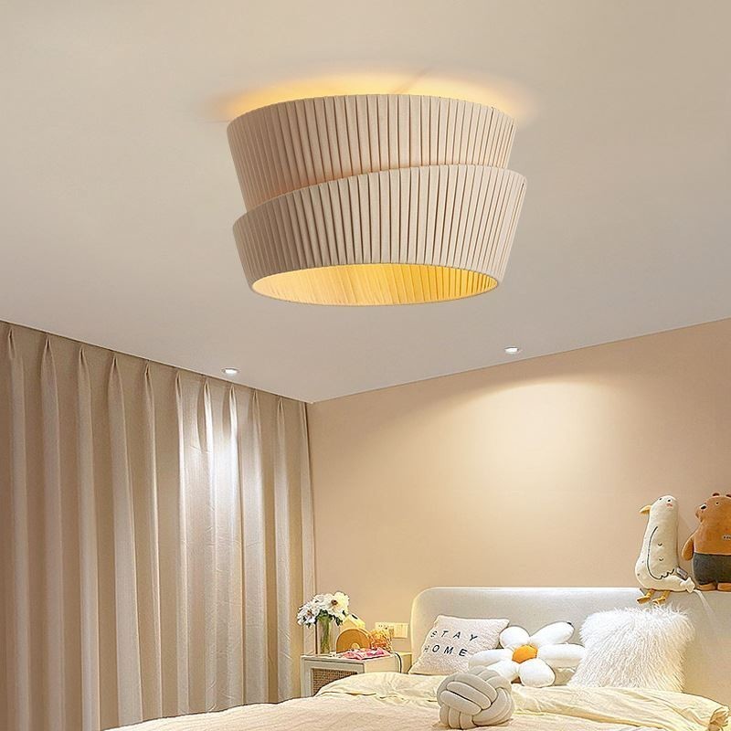 Wabi Sabi Deckenleuchte, Deckenlampe im französischen Creme-Stil, doppellagiger Stoffschirm