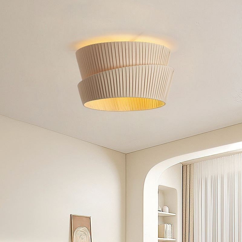 Wabi Sabi Deckenleuchte, Deckenlampe im französischen Creme-Stil, doppellagiger Stoffschirm