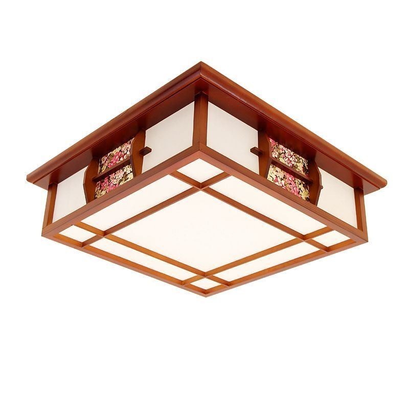 Quadratische Deckenleuchte im Retro-Stil aus Holz