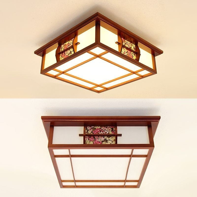 Quadratische Deckenleuchte im Retro-Stil aus Holz