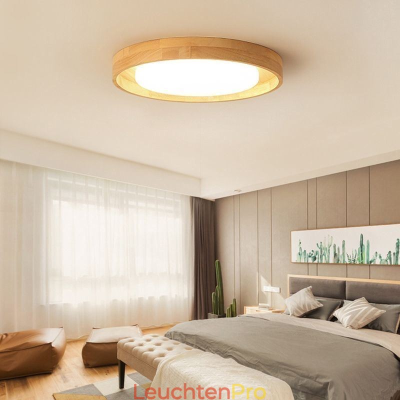 Moderne Deckenleuchte aus Holz und Acryl, runde Deckenleuchte