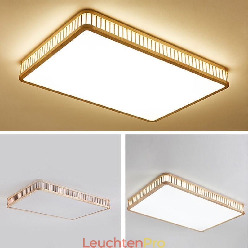 Japanische Acryl-Deckenleuchte, rechteckig, Gummiholz-Deckenleuchte