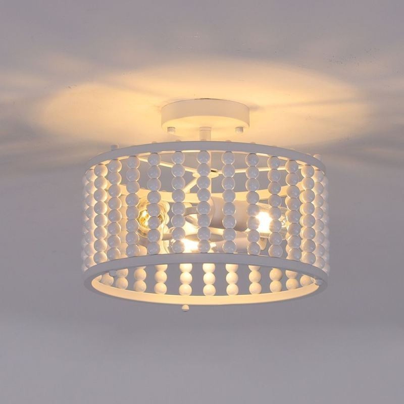 3-Licht-Deckenbeleuchtung Holzperlen Deckenlampe Foyer