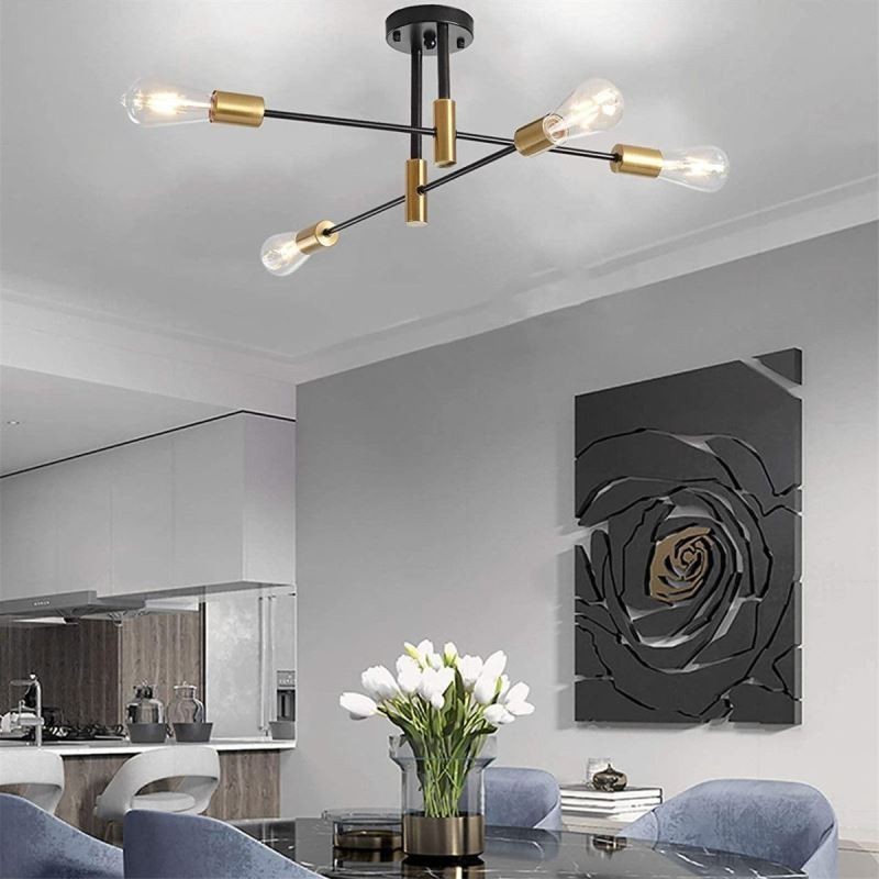 4 Lichter Schwarz Sputnik Kronleuchter Mid Century Semi Flush Mount Deckenleuchte