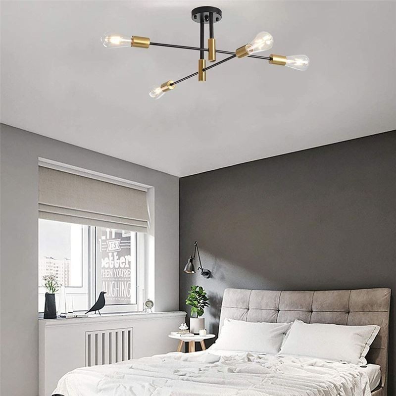 4 Lichter Schwarz Sputnik Kronleuchter Mid Century Semi Flush Mount Deckenleuchte