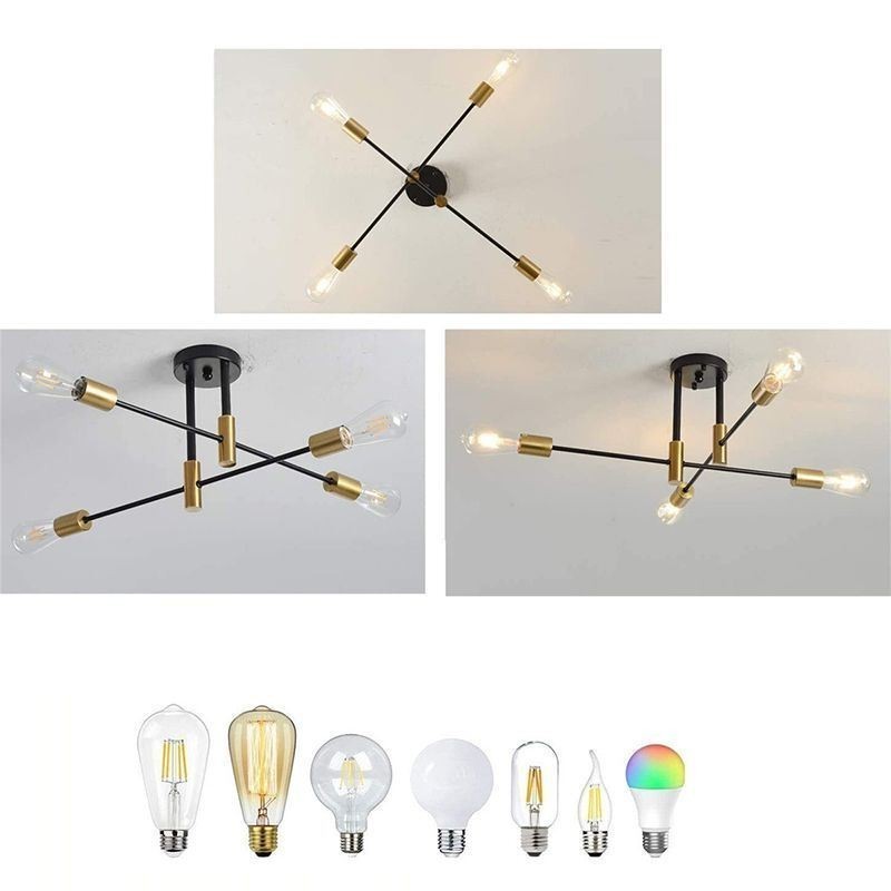 4 Lichter Schwarz Sputnik Kronleuchter Mid Century Semi Flush Mount Deckenleuchte