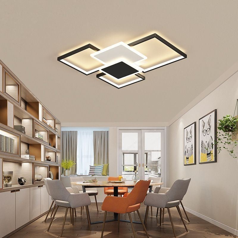 Moderne goldene Unterputz-Deckenleuchte mit geometrischer Leuchte, 2-lagig