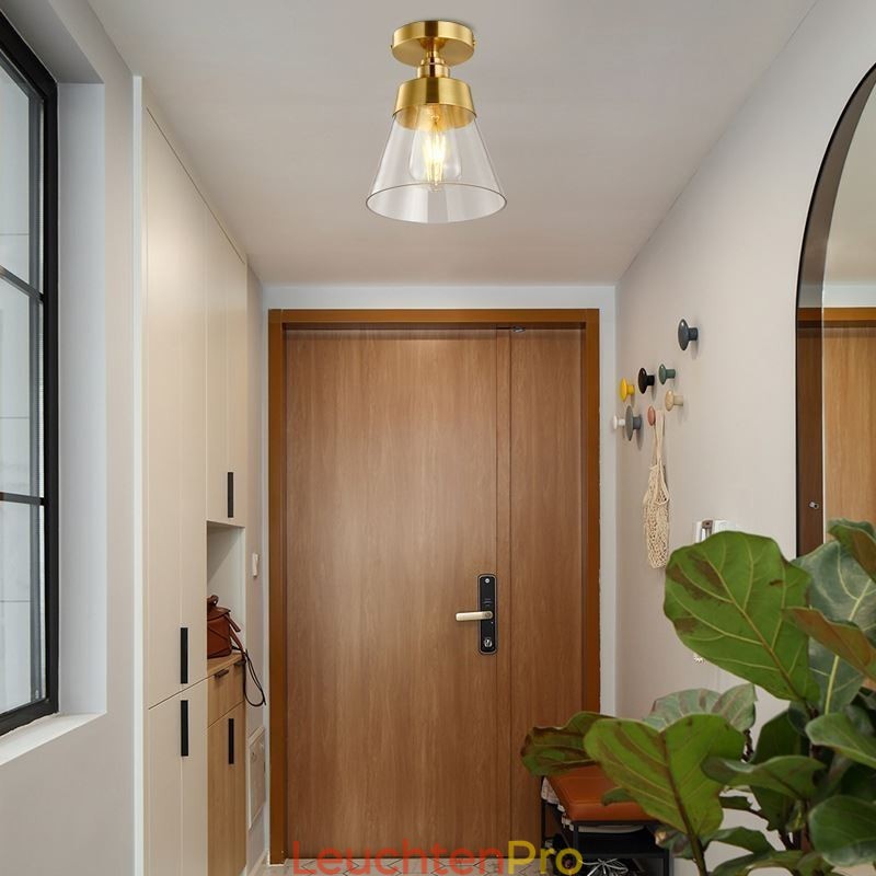 Moderne Deckenleuchte aus Glas, 1 Licht, Messing-Finish