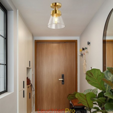 Moderne Deckenleuchte aus Glas, 1 Licht, Messing-Finish Moderne Deckenleuchte aus Glas, 1 Licht, Messing-Finish