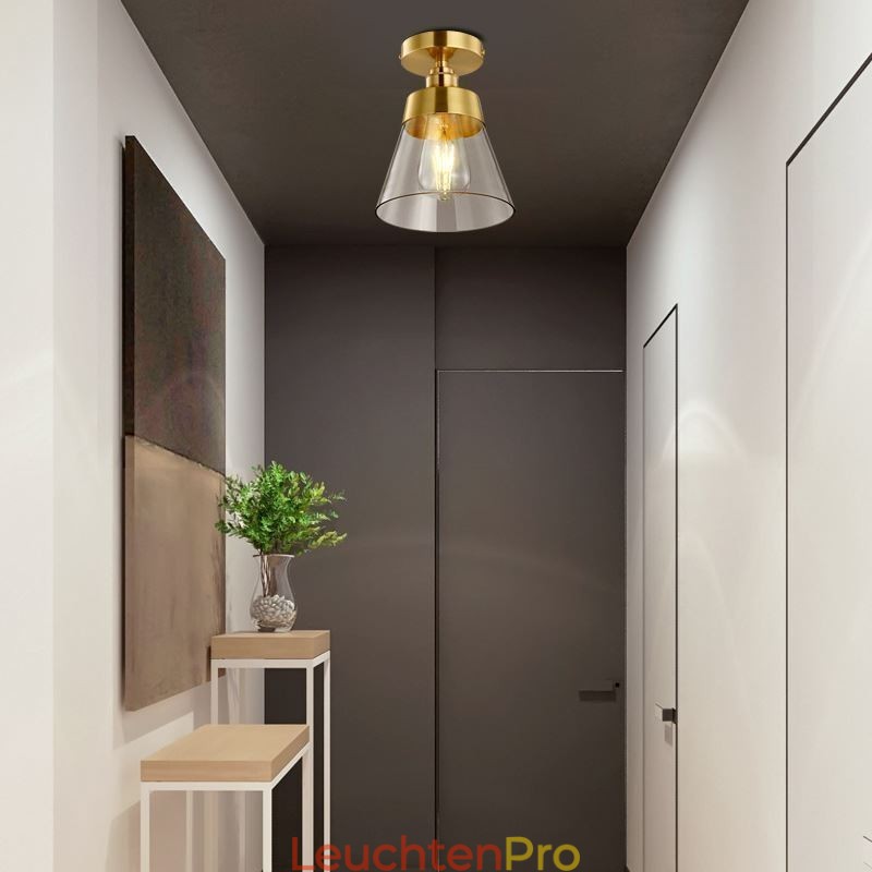 Moderne Deckenleuchte aus Glas, 1 Licht, Messing-Finish