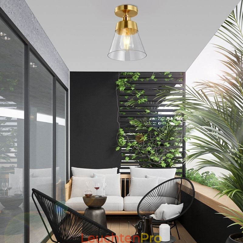 Moderne Deckenleuchte aus Glas, 1 Licht, Messing-Finish