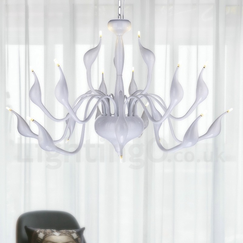 18 Lichter Edelstahl Post Modern Swan Kronleuchter Licht G4 Weiß Fertig