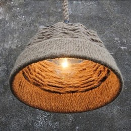 Handgefertigte Kronleuchterlampe aus Hanfseil im Retro-Landhausstil