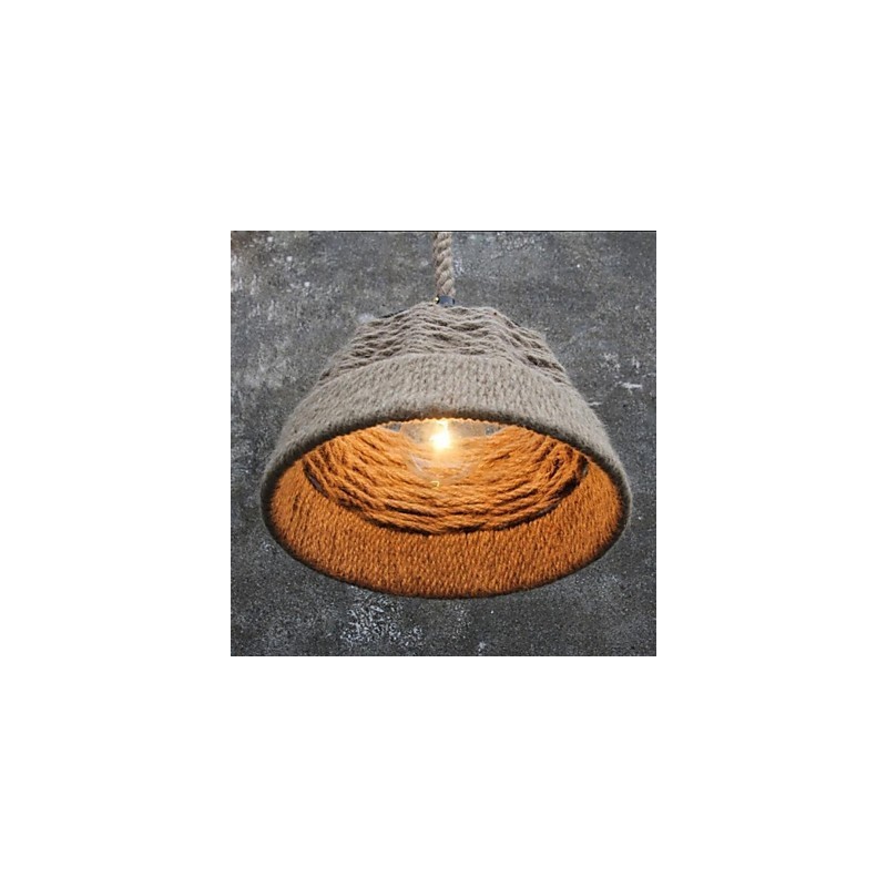 Handgefertigte Kronleuchterlampe aus Hanfseil im Retro-Landhausstil