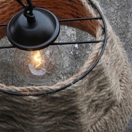 Handgefertigte Kronleuchterlampe aus Hanfseil im Retro-Landhausstil