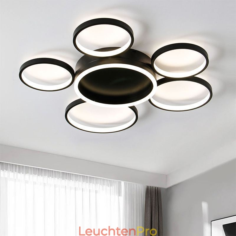 Moderne Deckenleuchte mit 6 Ringen aus Acryl