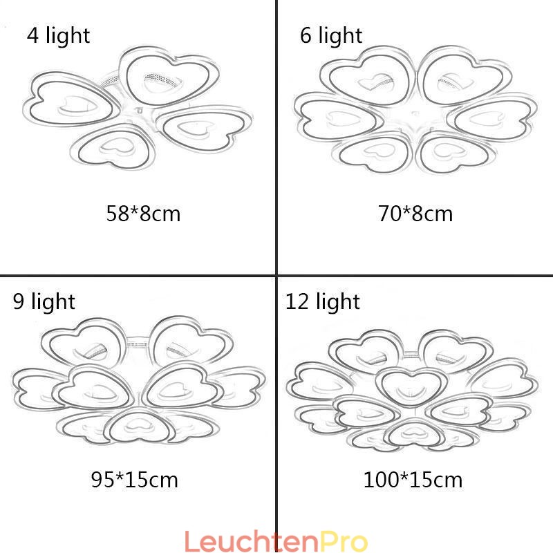 Deckenleuchte in Blütenblattform mit Herzform