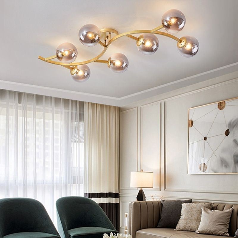 Moderne minimalistische Deckenleuchte mit Glaskugel-Montage im Zweig-Stil