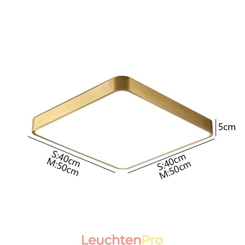 Minimalistische, quadratische Deckenleuchte aus Acryl in Gold