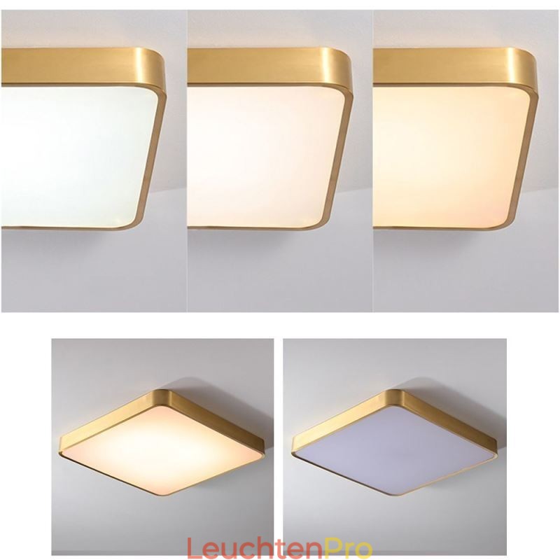 Minimalistische, quadratische Deckenleuchte aus Acryl in Gold
