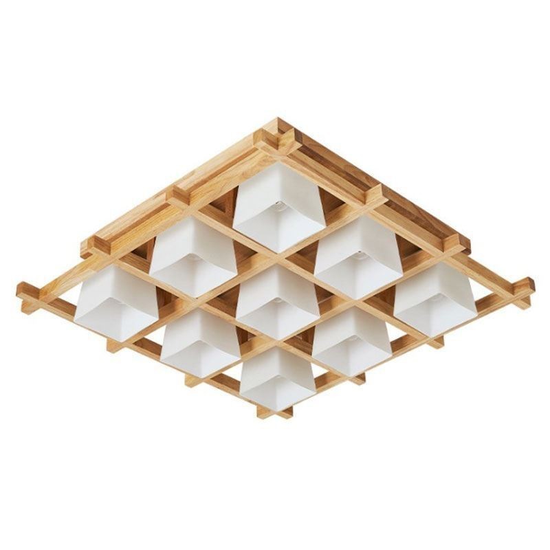 Nordische quadratische Gitter-Deckenleuchte aus Gummiholz