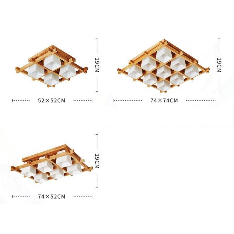 Nordische quadratische Gitter-Deckenleuchte aus Gummiholz