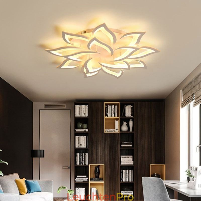 Moderne, schlichte Deckenleuchte aus Acryl in Sonnenblumenform