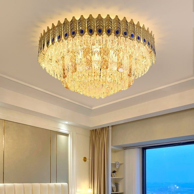 Kristall Flush Mount Runde Galvanisierte Phoenix Schwanz Gold Luxus Dekorative Deckenleuchte