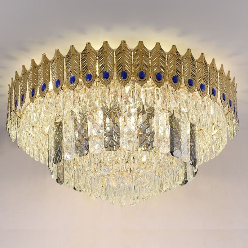 Kristall Flush Mount Runde Galvanisierte Phoenix Schwanz Gold Luxus Dekorative Deckenleuchte
