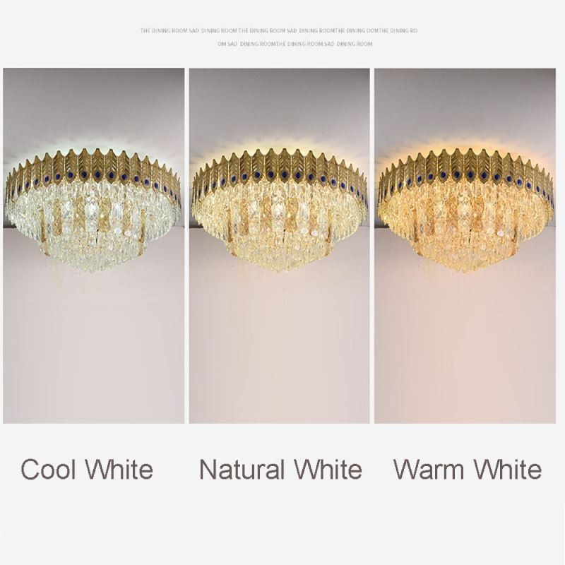 Kristall Flush Mount Runde Galvanisierte Phoenix Schwanz Gold Luxus Dekorative Deckenleuchte