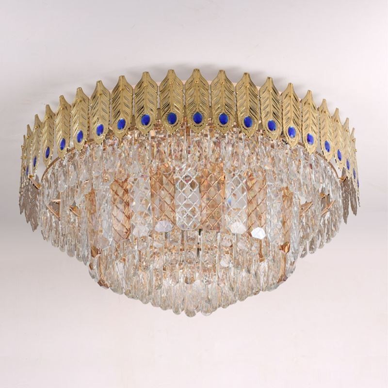 Kristall Flush Mount Runde Galvanisierte Phoenix Schwanz Gold Luxus Dekorative Deckenleuchte
