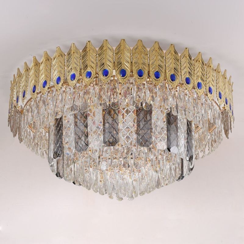 Kristall Flush Mount Runde Galvanisierte Phoenix Schwanz Gold Luxus Dekorative Deckenleuchte