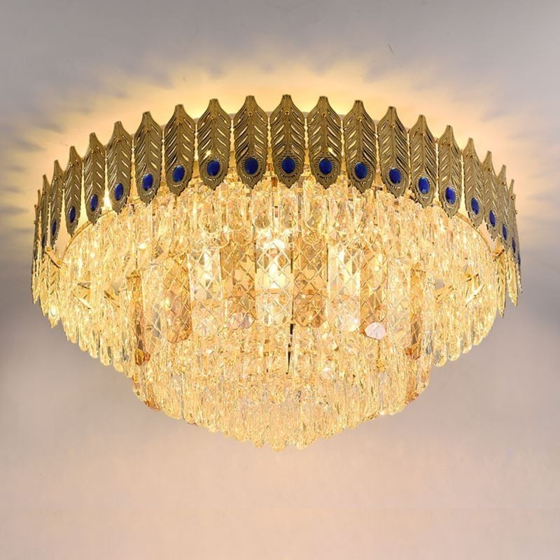 Kristall Flush Mount Runde Galvanisierte Phoenix Schwanz Gold Luxus Dekorative Deckenleuchte