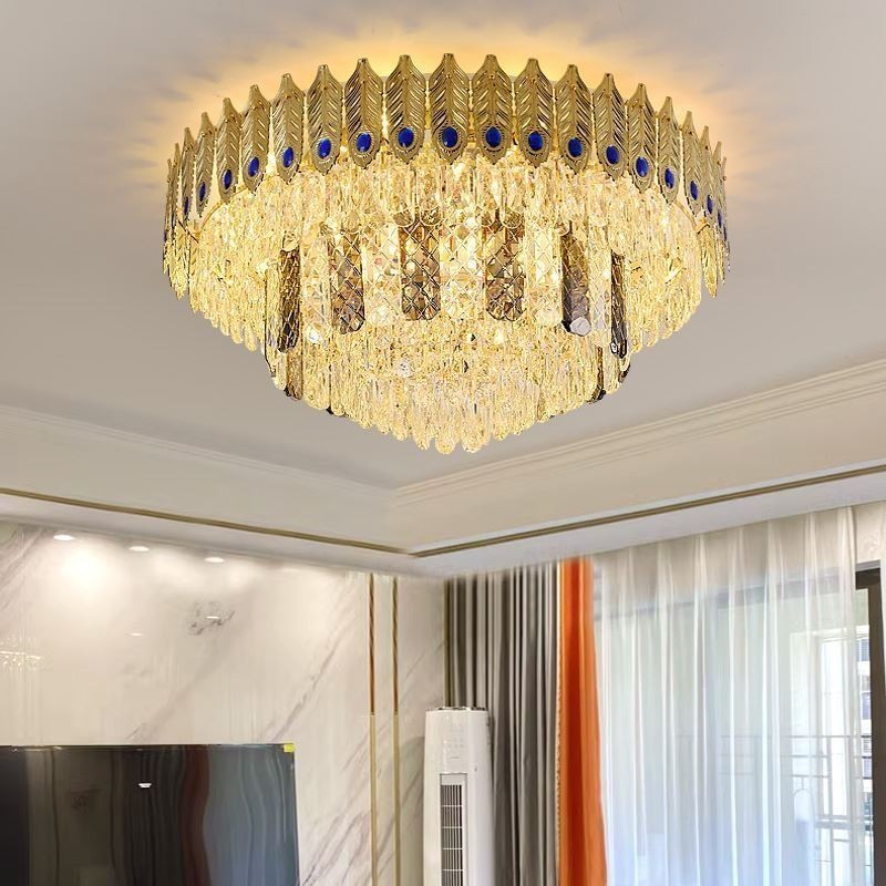 Kristall Flush Mount Runde Galvanisierte Phoenix Schwanz Gold Luxus Dekorative Deckenleuchte