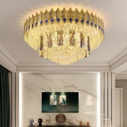 Kristall Flush Mount Runde Galvanisierte Phoenix Schwanz Gold Luxus Dekorative Deckenleuchte