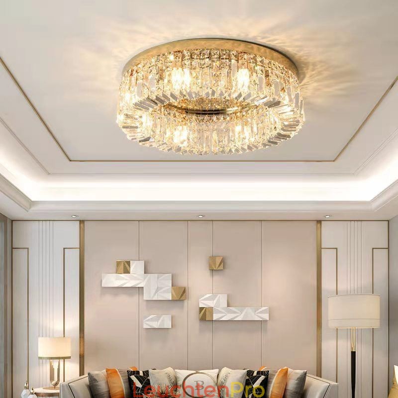 Moderne, elegante Deckenleuchte, bündige Montage, Kristall-Deckenleuchte