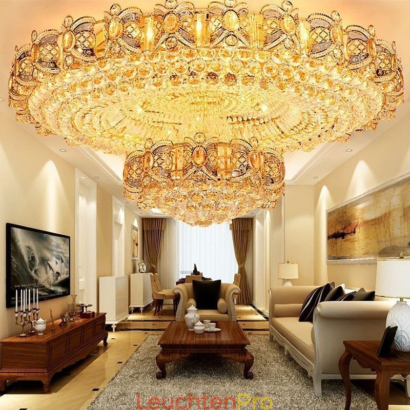 Moderne Deckenleuchte aus goldenem Kristall, runde Deckenleuchte