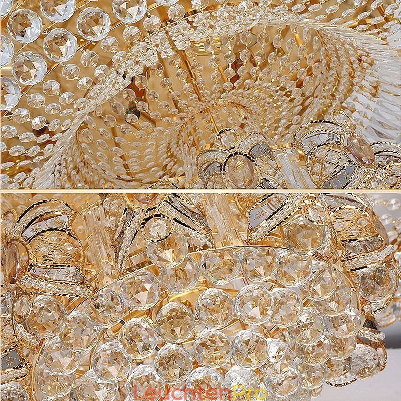 Moderne Deckenleuchte aus goldenem Kristall, runde Deckenleuchte