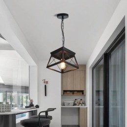 Vintage Trapezförmige Pendelleuchte Metall Schwarz Deckenleuchte