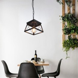 Vintage Trapezförmige Pendelleuchte Metall Schwarz Deckenleuchte