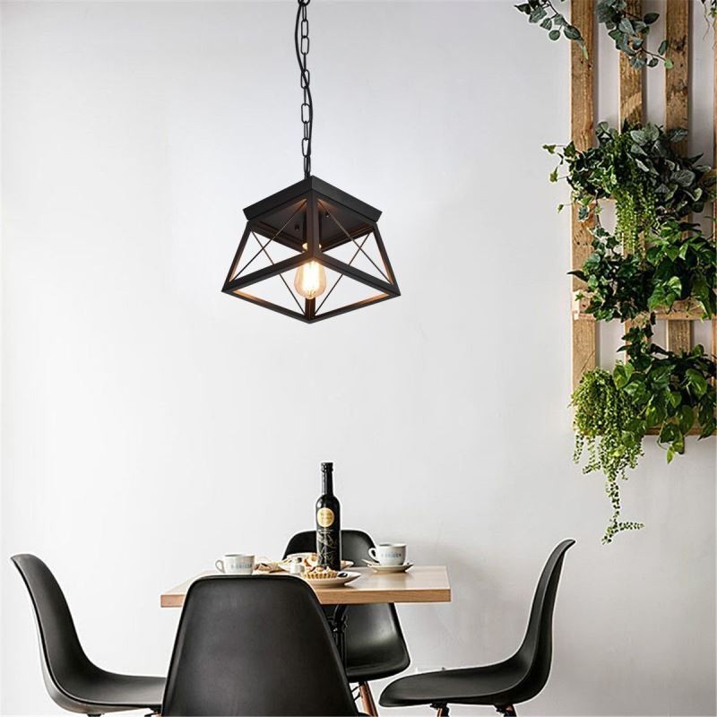 Vintage Trapezförmige Pendelleuchte Metall Schwarz Deckenleuchte