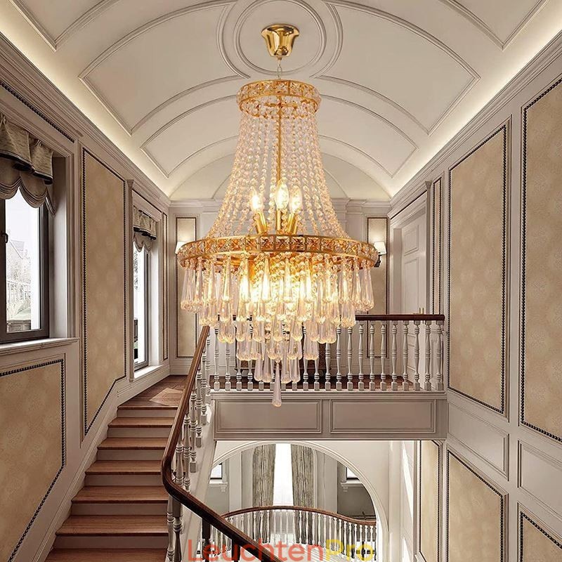Moderne Kristall Kronleuchter Zeitgenössische Elegante Deckenleuchte Duplex Treppe
