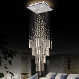 Moderne Quadratische Kristall Kronleuchter Zeitgenössische Elegante Decke Leuchte Duplex Treppe