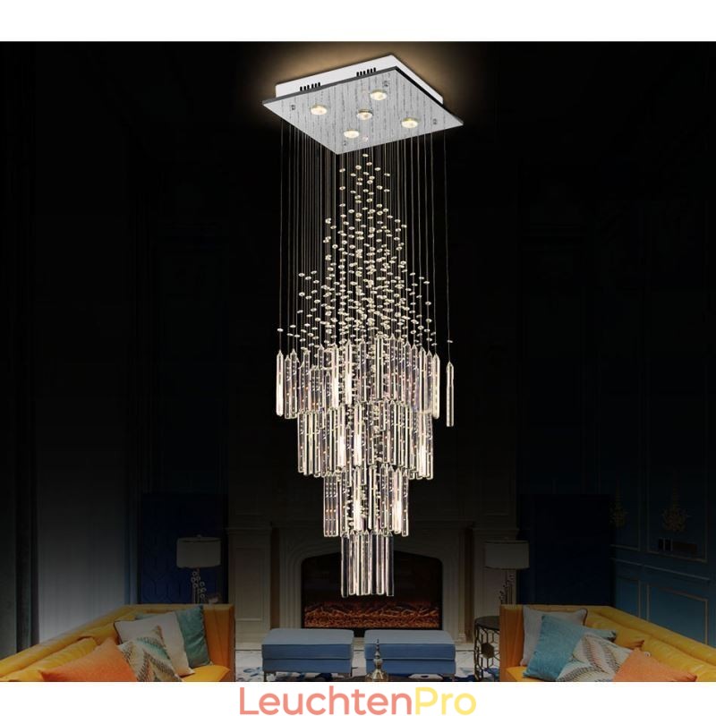 Moderne Quadratische Kristall Kronleuchter Zeitgenössische Elegante Decke Leuchte Duplex Treppe