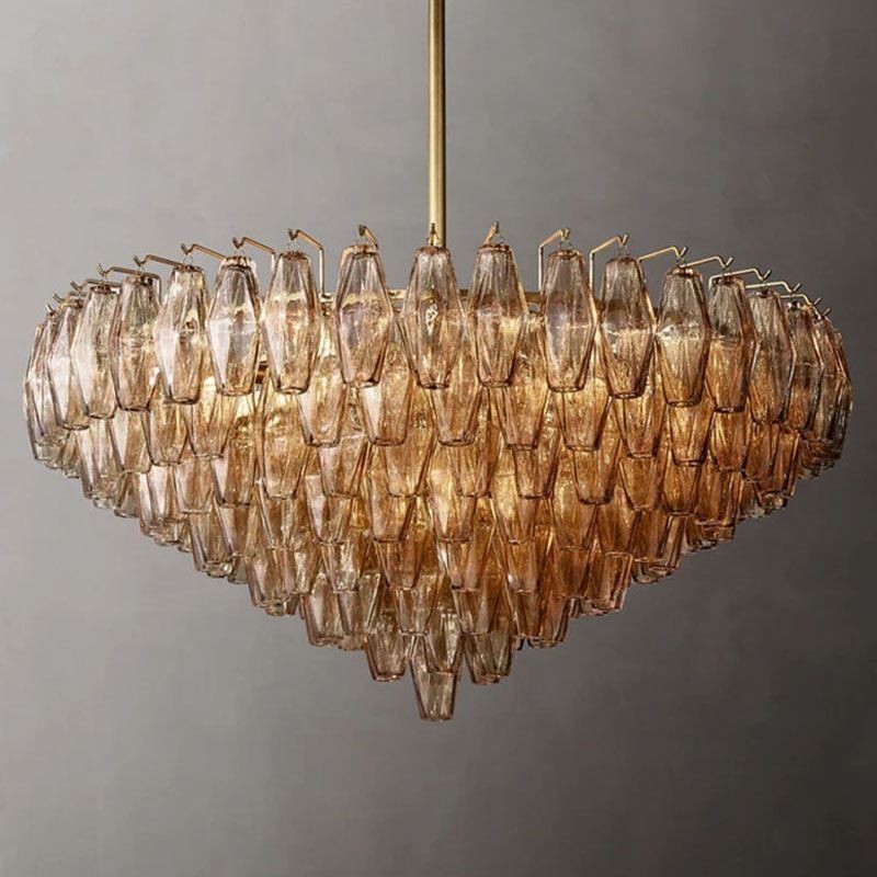 Amerikanische Pendelleuchte Glas Deckenleuchte Bernstein Transparent 90cm 14 Lichter