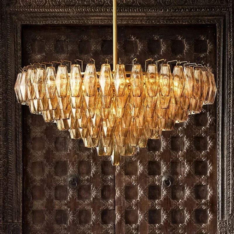 Amerikanische Pendelleuchte Glas Deckenleuchte Bernstein Transparent 90cm 14 Lichter