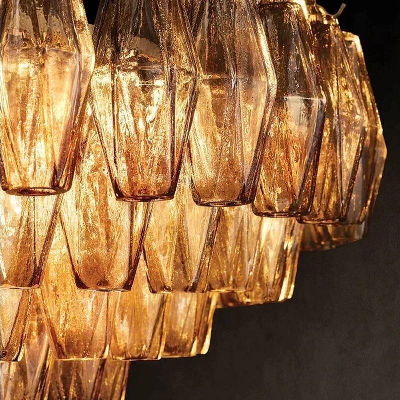 Amerikanische Pendelleuchte Glas Deckenleuchte Bernstein Transparent 90cm 14 Lichter