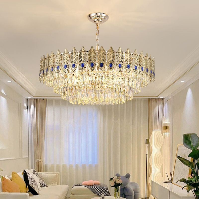 Goldene Feder Kristall Pendelleuchte Duplex Dekorative Deckenleuchte
