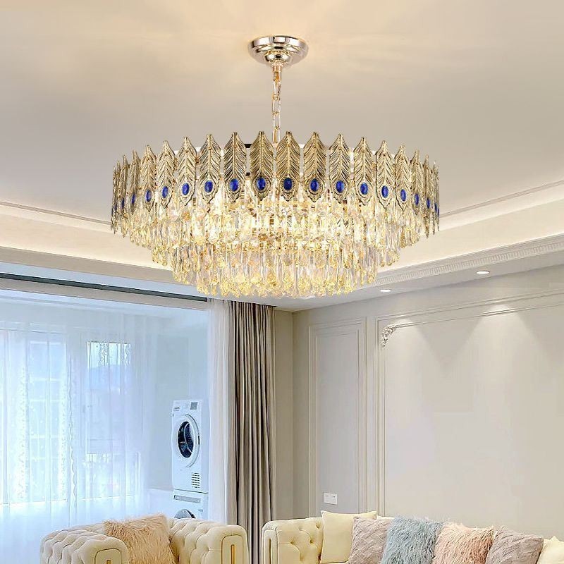 Goldene Feder Kristall Pendelleuchte Duplex Dekorative Deckenleuchte
